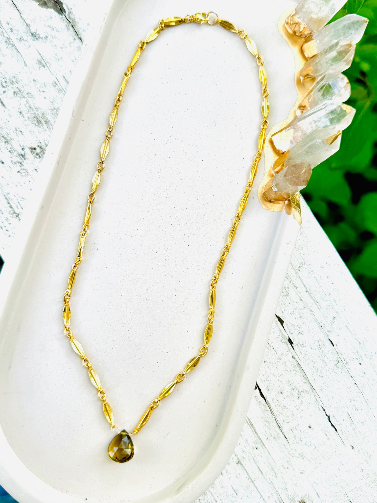 Mini Gemstone Pendant + Gold Necklace