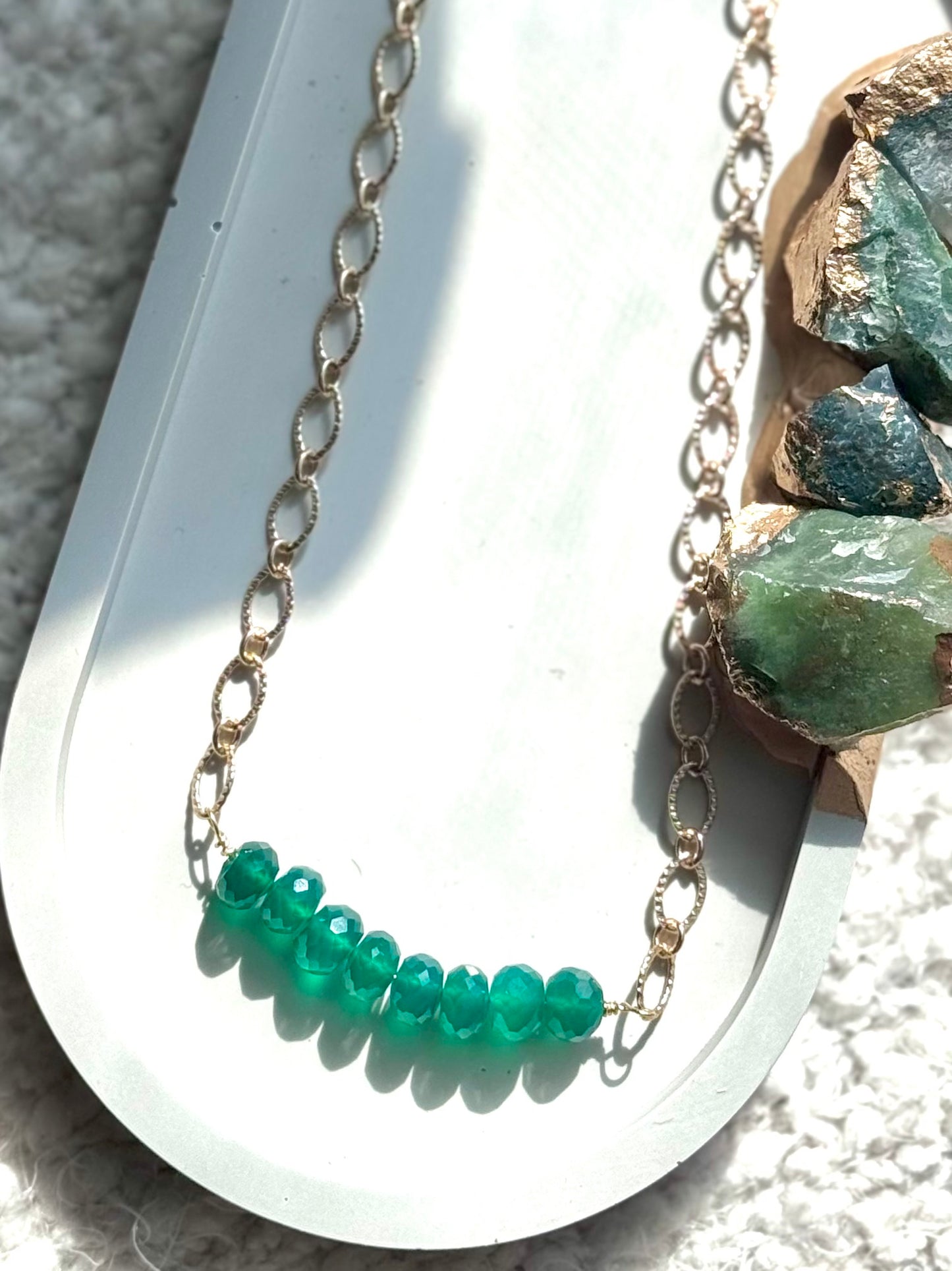 Green Onyx + Gold Chain Bar Necklace