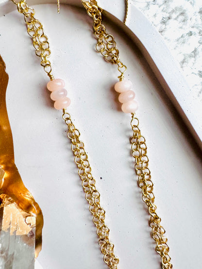 Peach Moonstone + Gold Long Duster Earrings