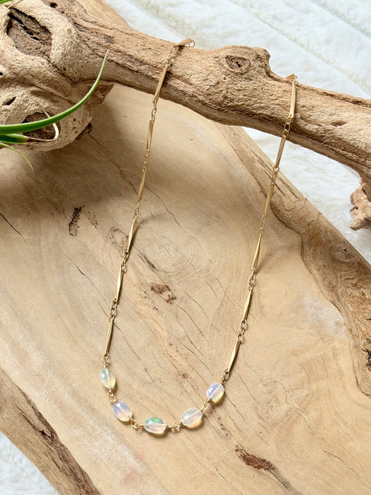 Ethiopian Opal + Matte Gold Necklace