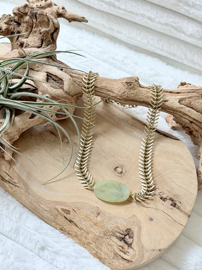 Jade + Matte Gold Fishbone Necklace