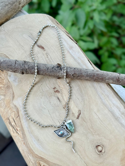 Labradorite + Silver Snake Necklace