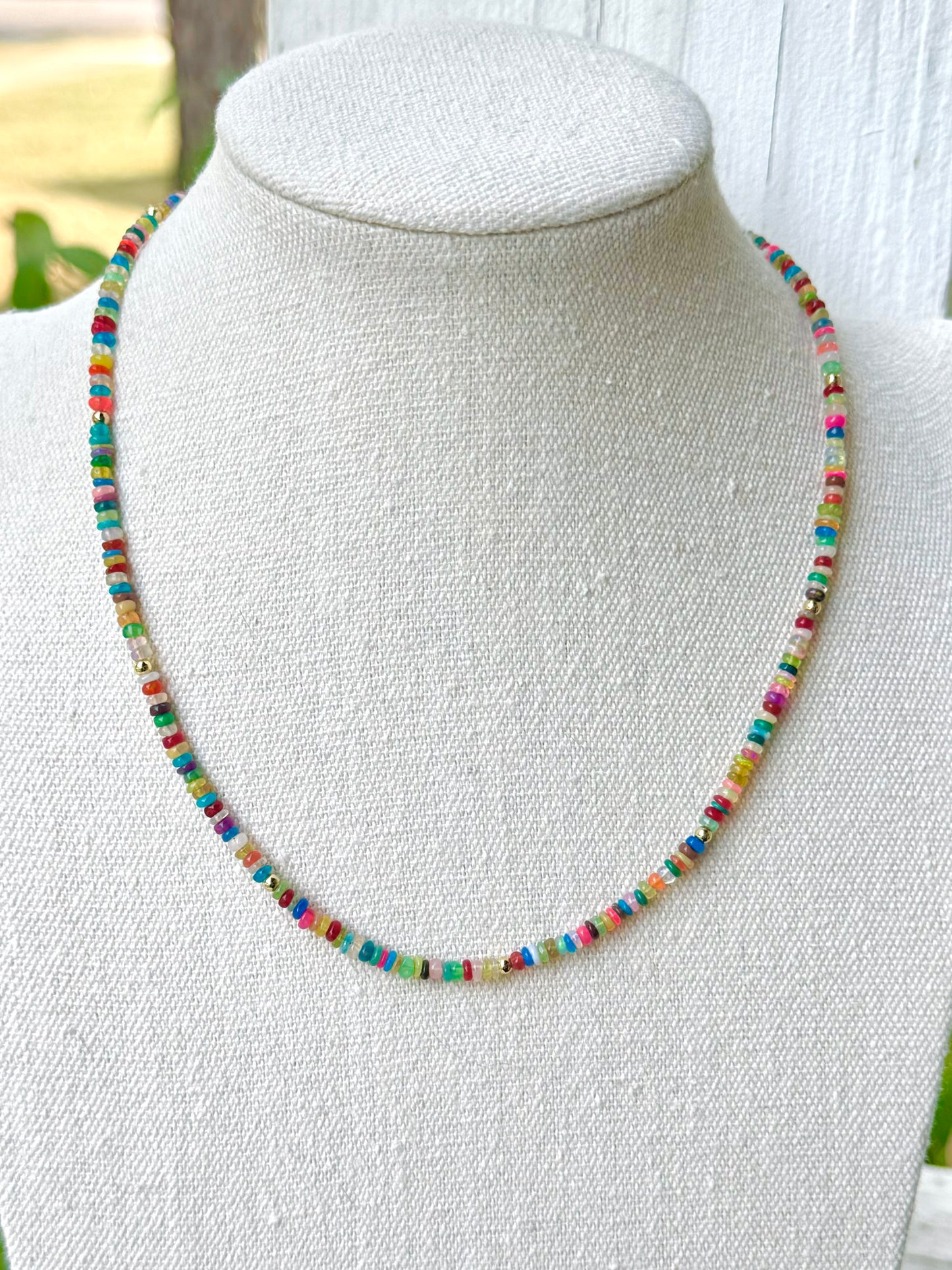 Bright Rainbow Ethiopian Opal + Gold Necklace