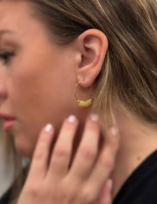 Olive Jade + Gold Hoop Earrings