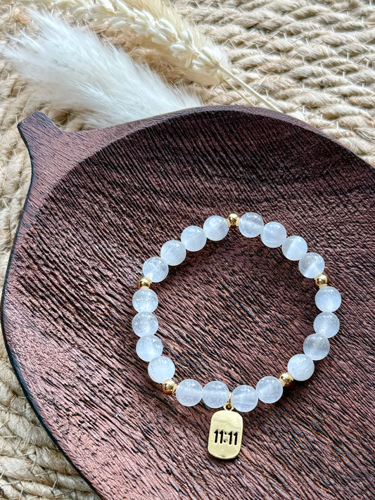 Selenite + Gold Chunky Charm Band