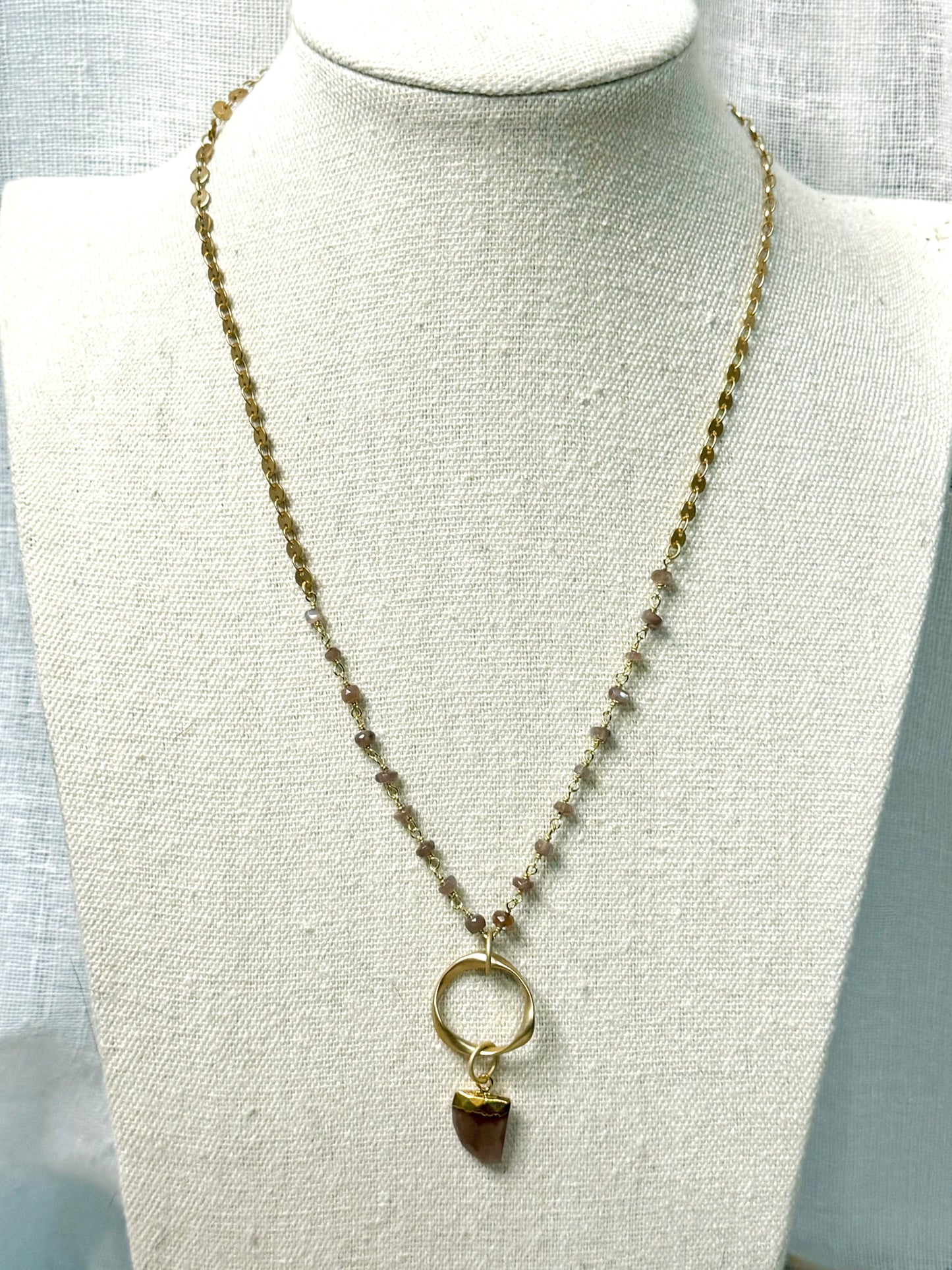 Chocolate Moonstone  + Matte Gold Eternity Necklace