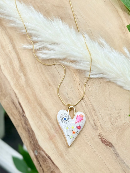 Graffiti Art Heart + Gold Necklace