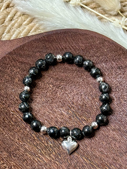 Black Jet with Pyrite + Silver Chunky Charm Band