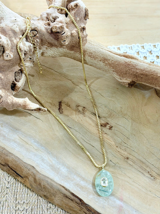 Prehnite + Topaz Gold Necklace