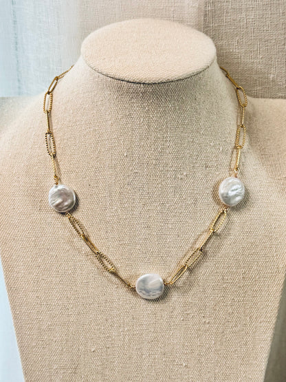 Freshwater Pearl + Matte Gold Trio Necklace