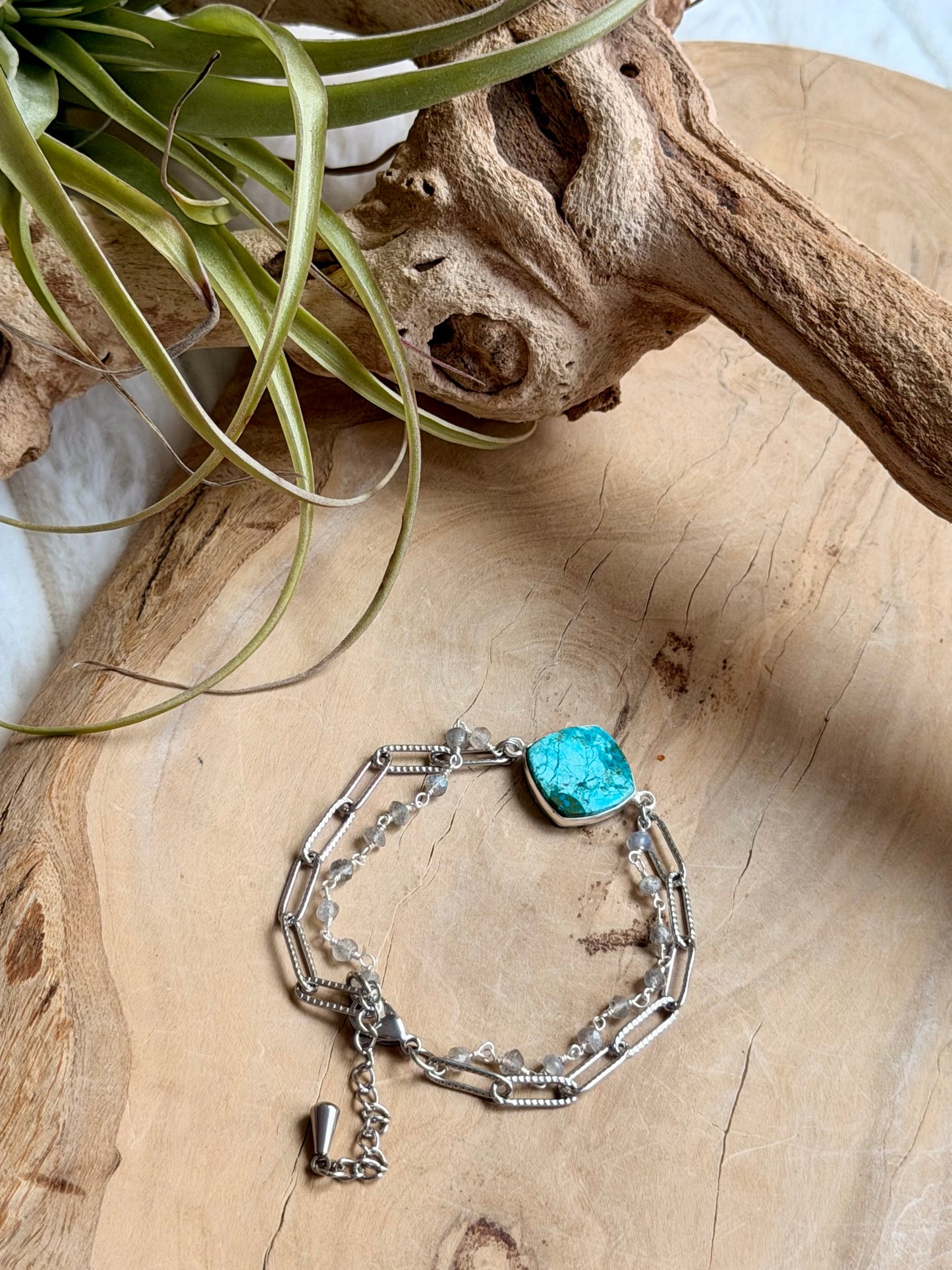 Chrysocolla + Labradorite Duet Bracelet in Stainless Steel