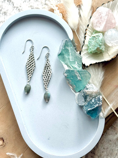 Labradorite + Matte Silver Mesh Earrings