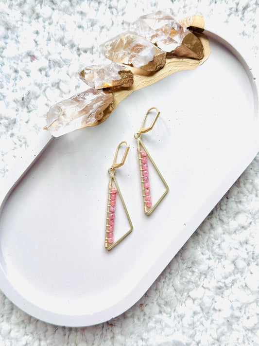 Rhodochrosite + Matte Gold Triangle Earrings