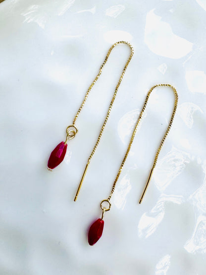 Red Coral + Gold Thread Earrings