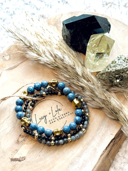 Blue + Black Gold Skully Stack (3-stack)