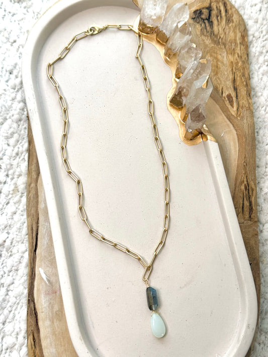 Labradorite + Chalcedony Matte Gold Necklace