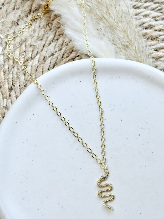 Gold + Crystal Snake Necklace