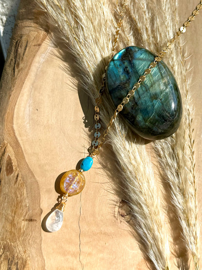 Sleeping Beauty Turquoise + Moonstone Matte Gold Necklace