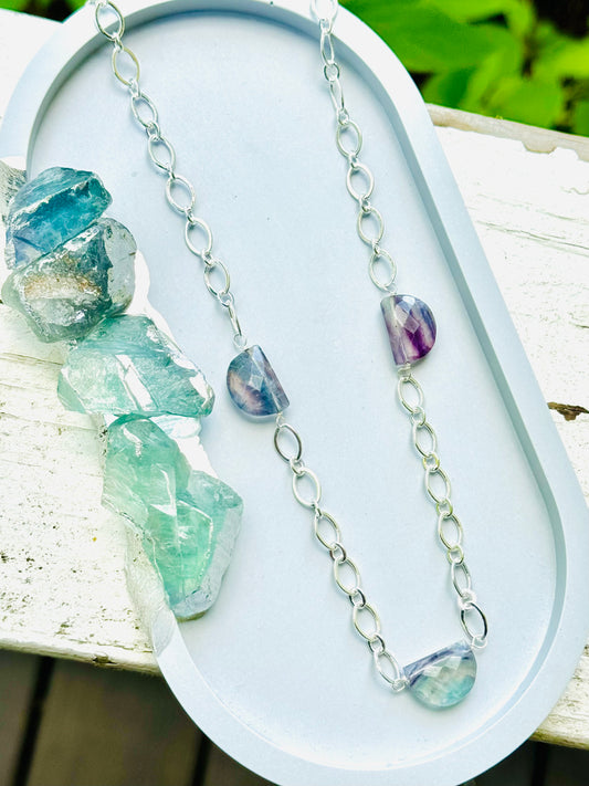 Fluorite + Silver Trio Necklace