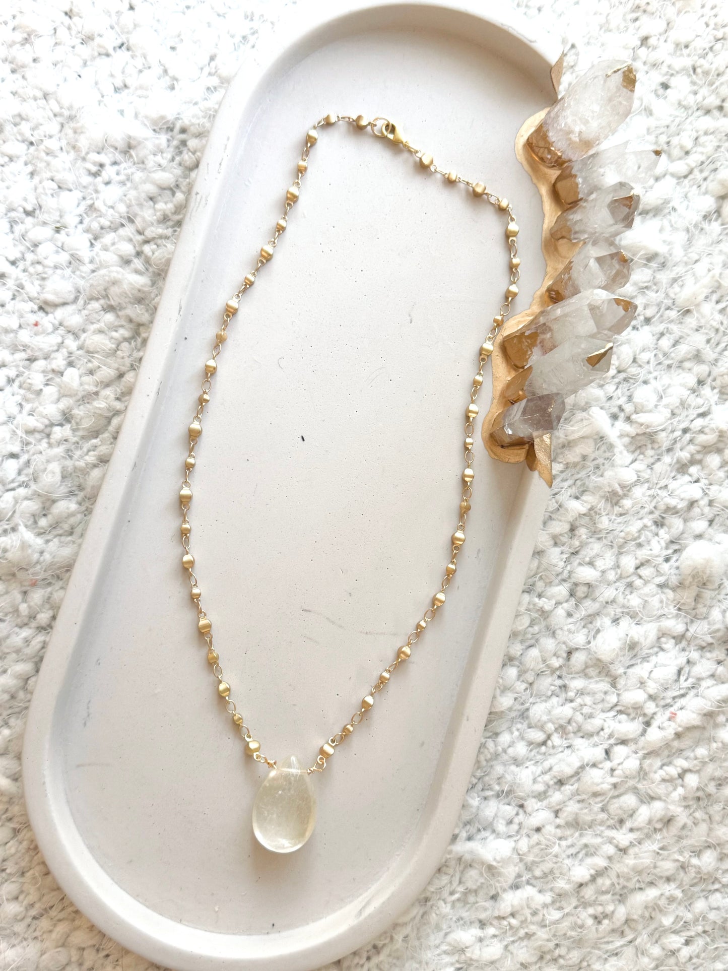 Golden Quartz + Matte Gold Pendant Necklace