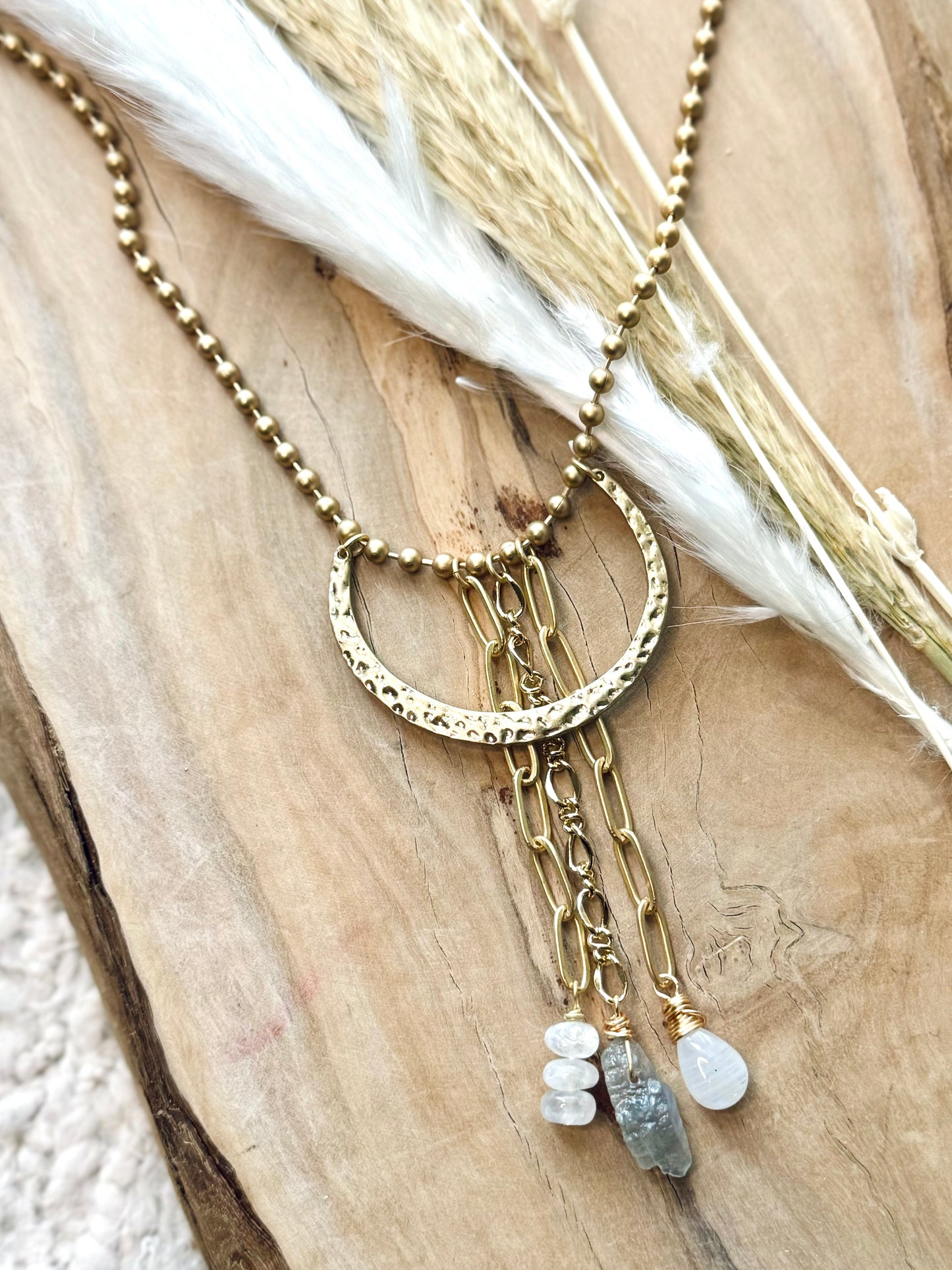 Moonstone + Matte Gold Waterfall Necklace