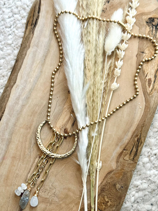 Moonstone + Matte Gold Waterfall Necklace