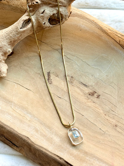 Quartz + Blue Topaz Gold Necklace