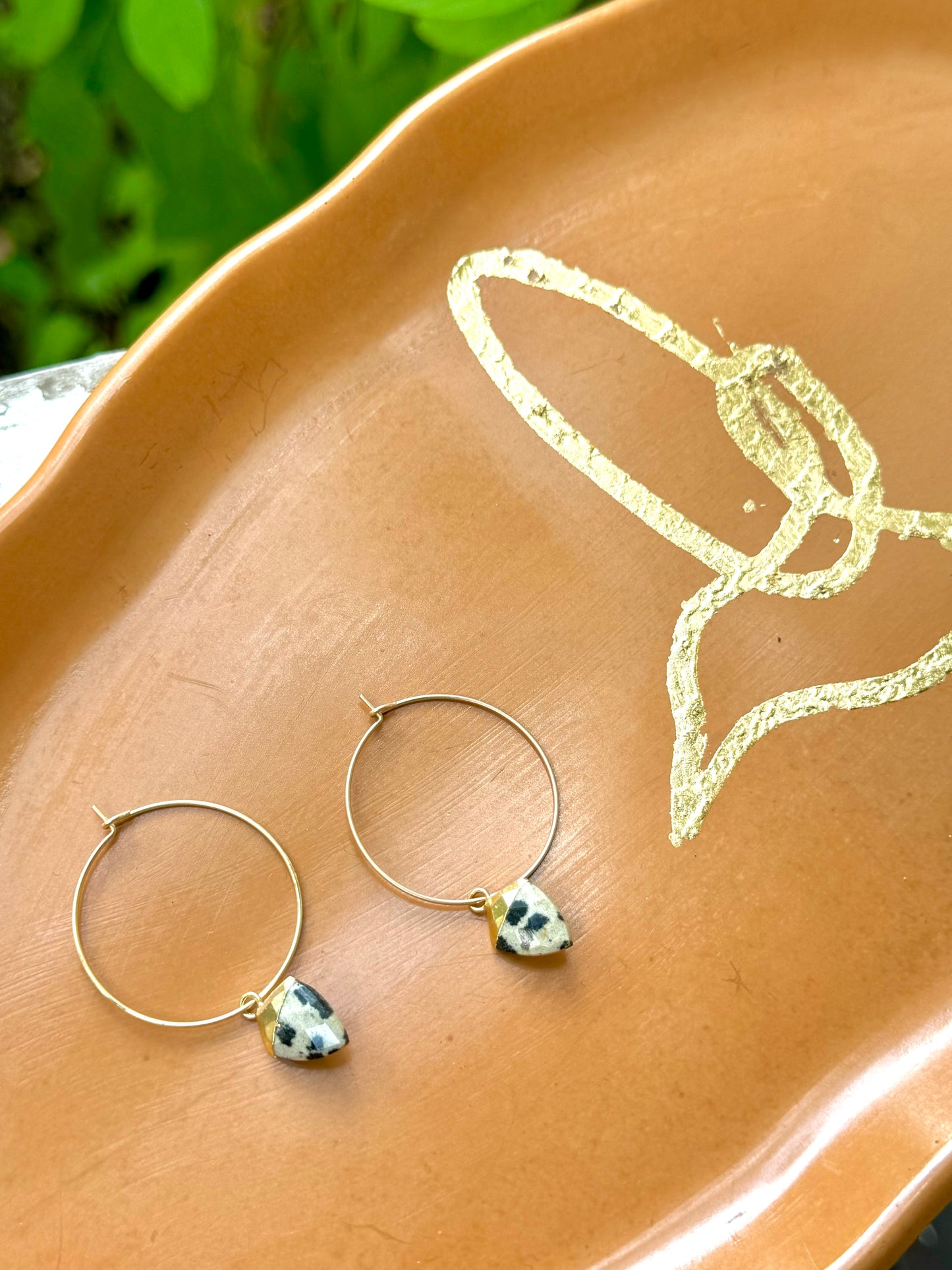 Dalmatian Jasper + Matte Gold Hoop Earrings