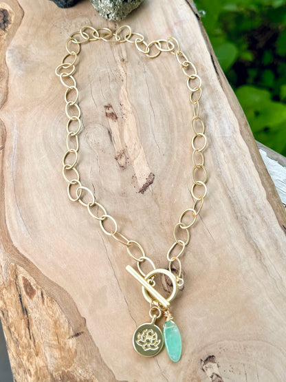 Chrysoprase + Matte Gold Charm Toggle Necklace