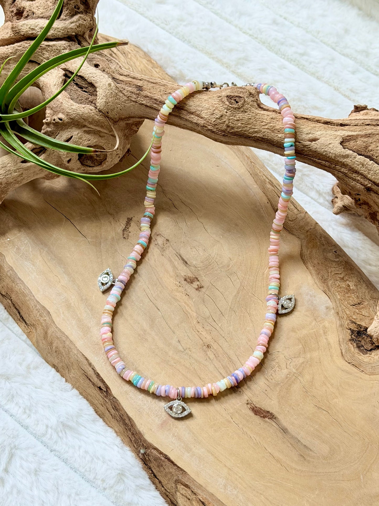 Wildflower Shell + Silver Evil Eye Trio Necklace