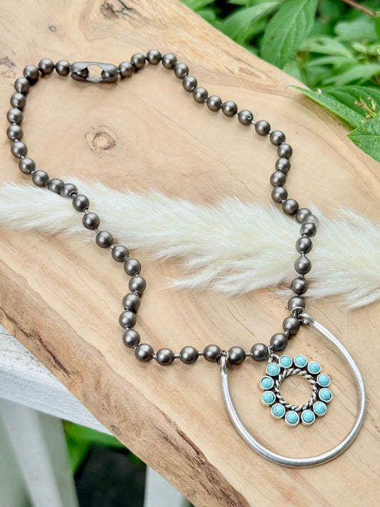 Turquoise + Mixed Metal Horeshoe Necklace