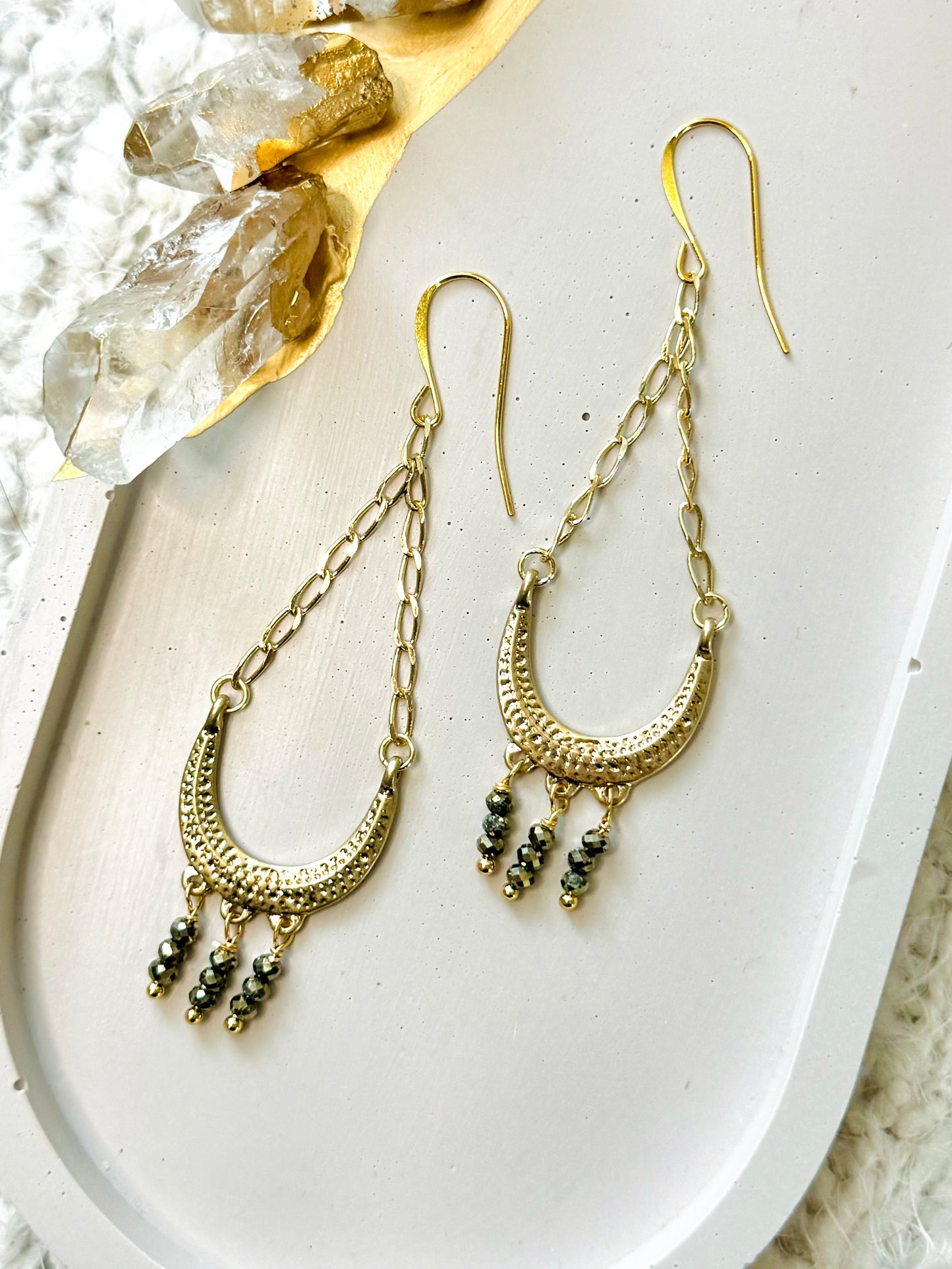 Pyrite + Gold Chandelier Earrings