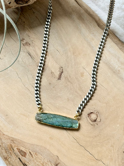 Labradorite + Antique Silver Bar Necklace