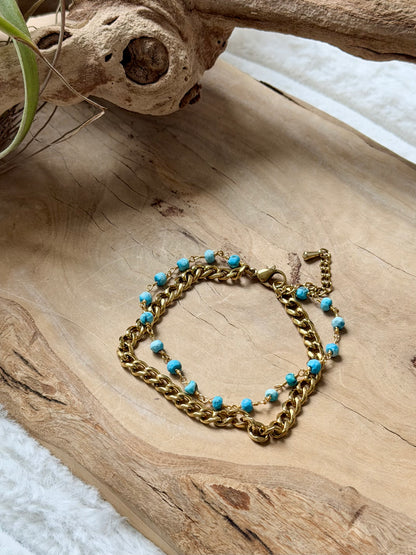 Turquoise + Gold Stainless Steel Duet Bracelet