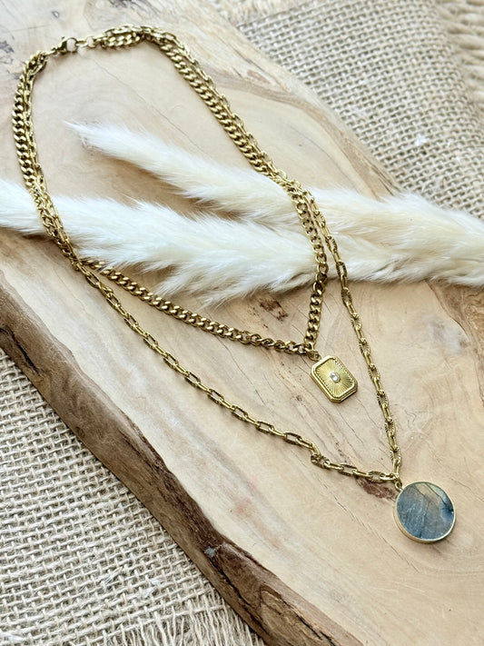 Blue Labradorite + Gold Stainless Steel Layered Necklace