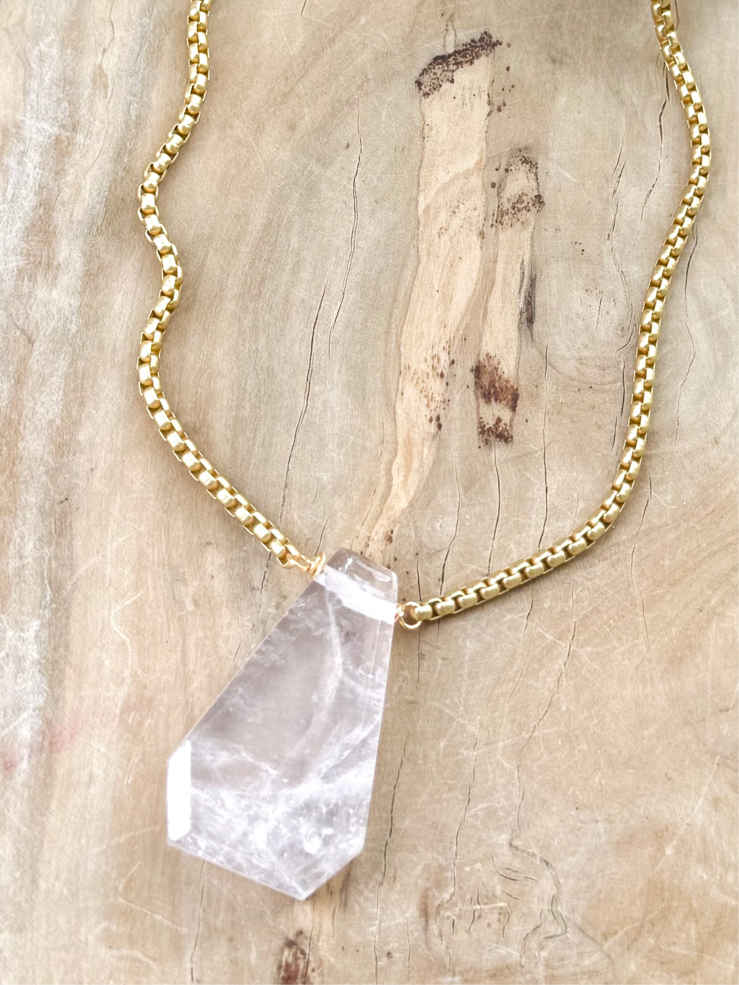 Rose Quartz Pendant + Matte Gold Necklace