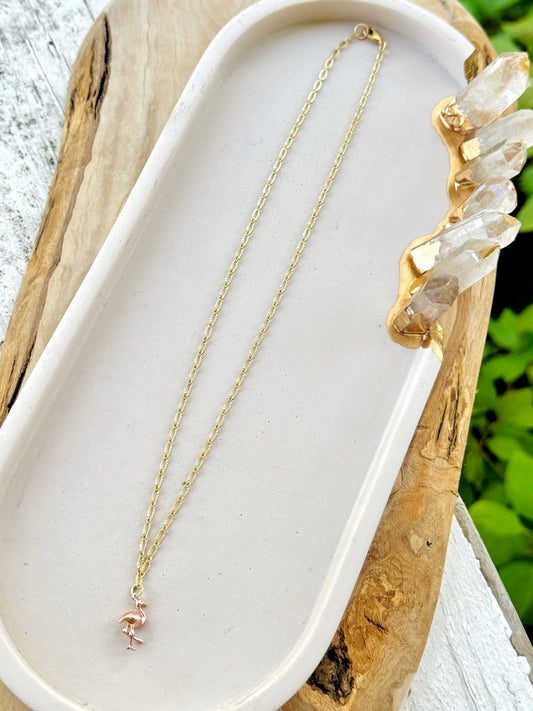 Rose Gold Flamingo + Matte Gold Necklace
