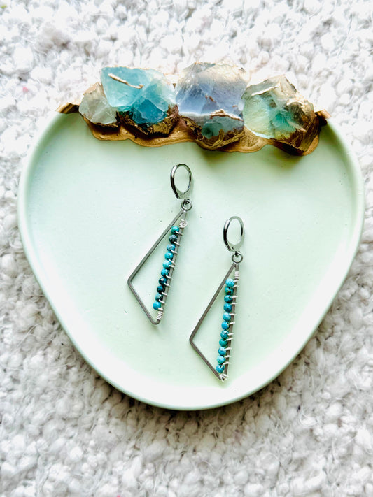 Turquoise + Silver Triangle Earrings