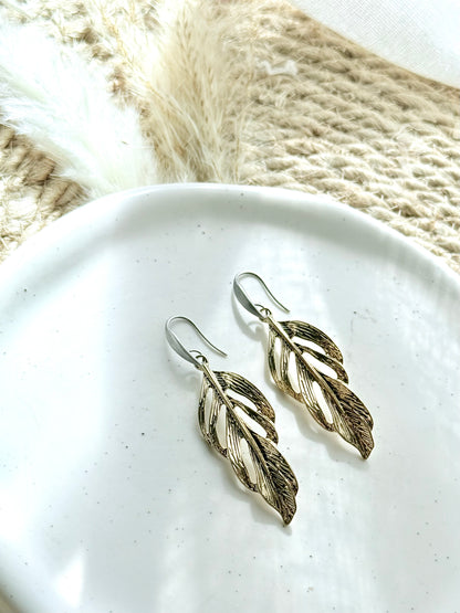Gold + Matte Silver Mixed Metal Leaf Earrings