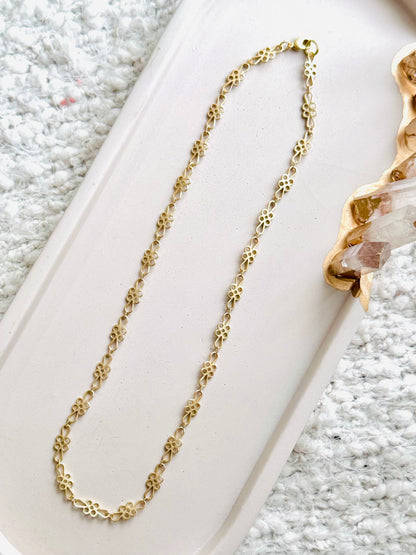 Matte Gold Floral Chain Necklace