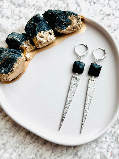 Black Onyx + Silver Spike Earrings