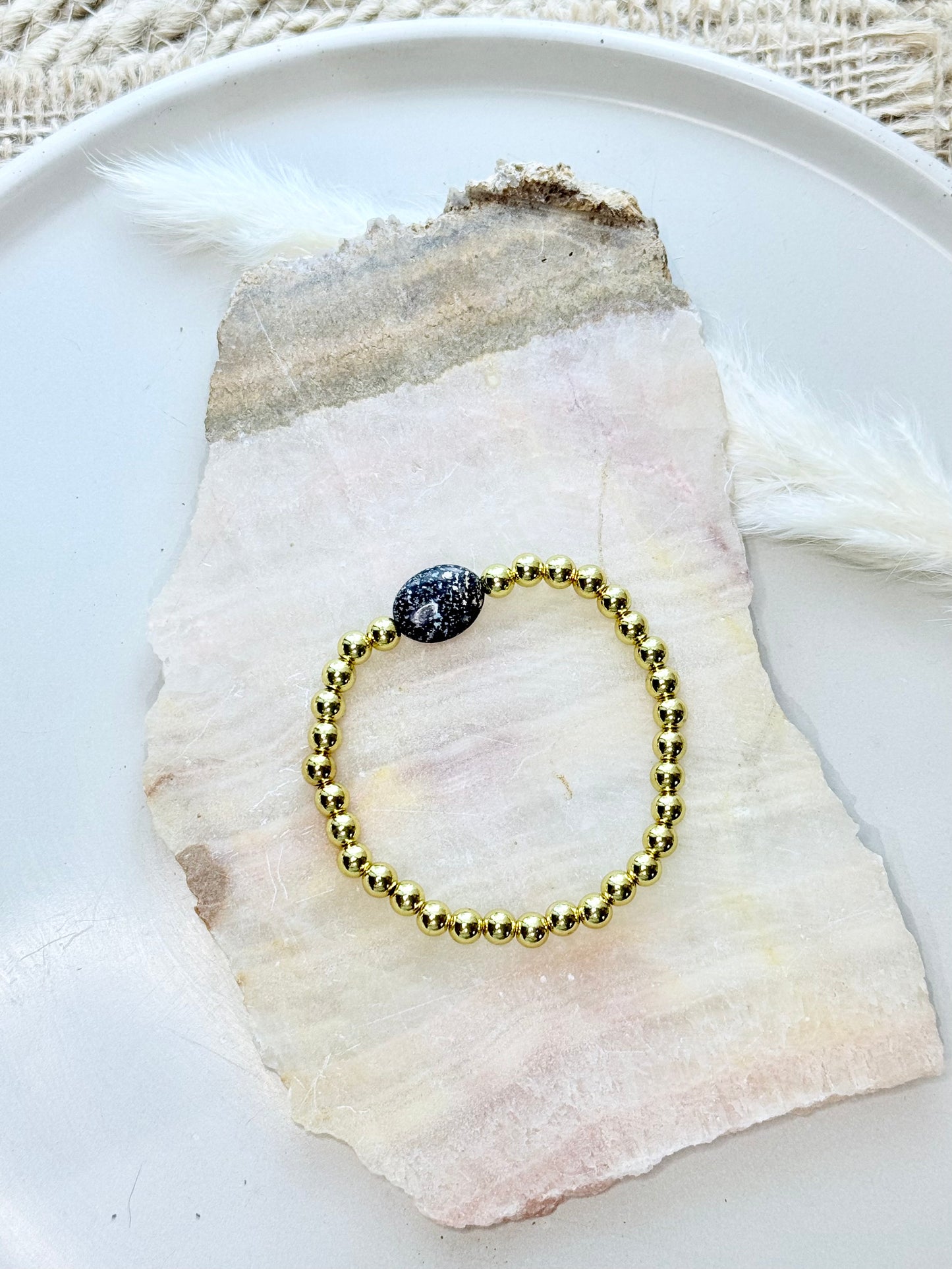 Leopard Opal  + Gold Beaded Bracelet