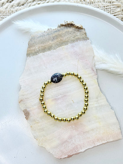 Leopard Opal  + Gold Beaded Bracelet