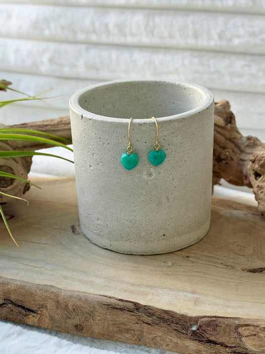 Chrysoprase + Matte Gold Heart Earrings