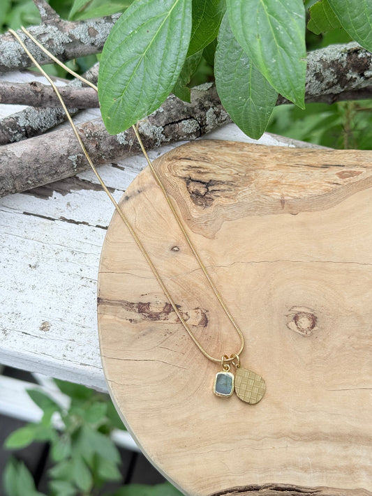 Labradorite + Gold Checkered Pendant Necklace
