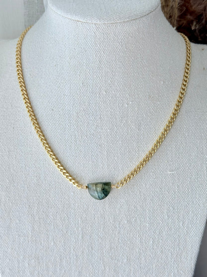 Labradorite + Matte Gold Half Moon Necklace