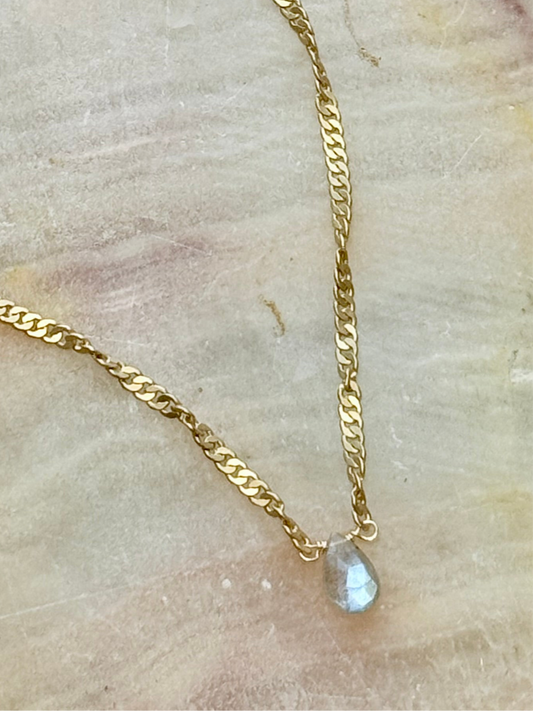 Labradorite + Gold Mini Pendant Necklace