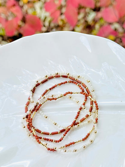 Mother of Pearl + Goldstone Gold Stack (5-stack)