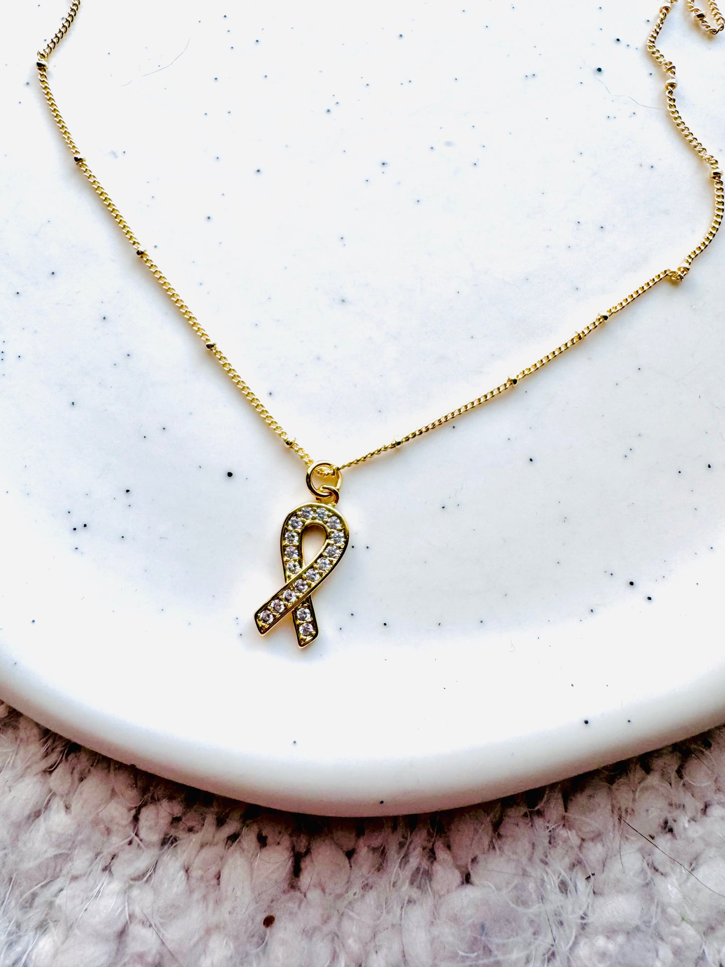 Gold + Glitter Awareness Ribbon Necklace