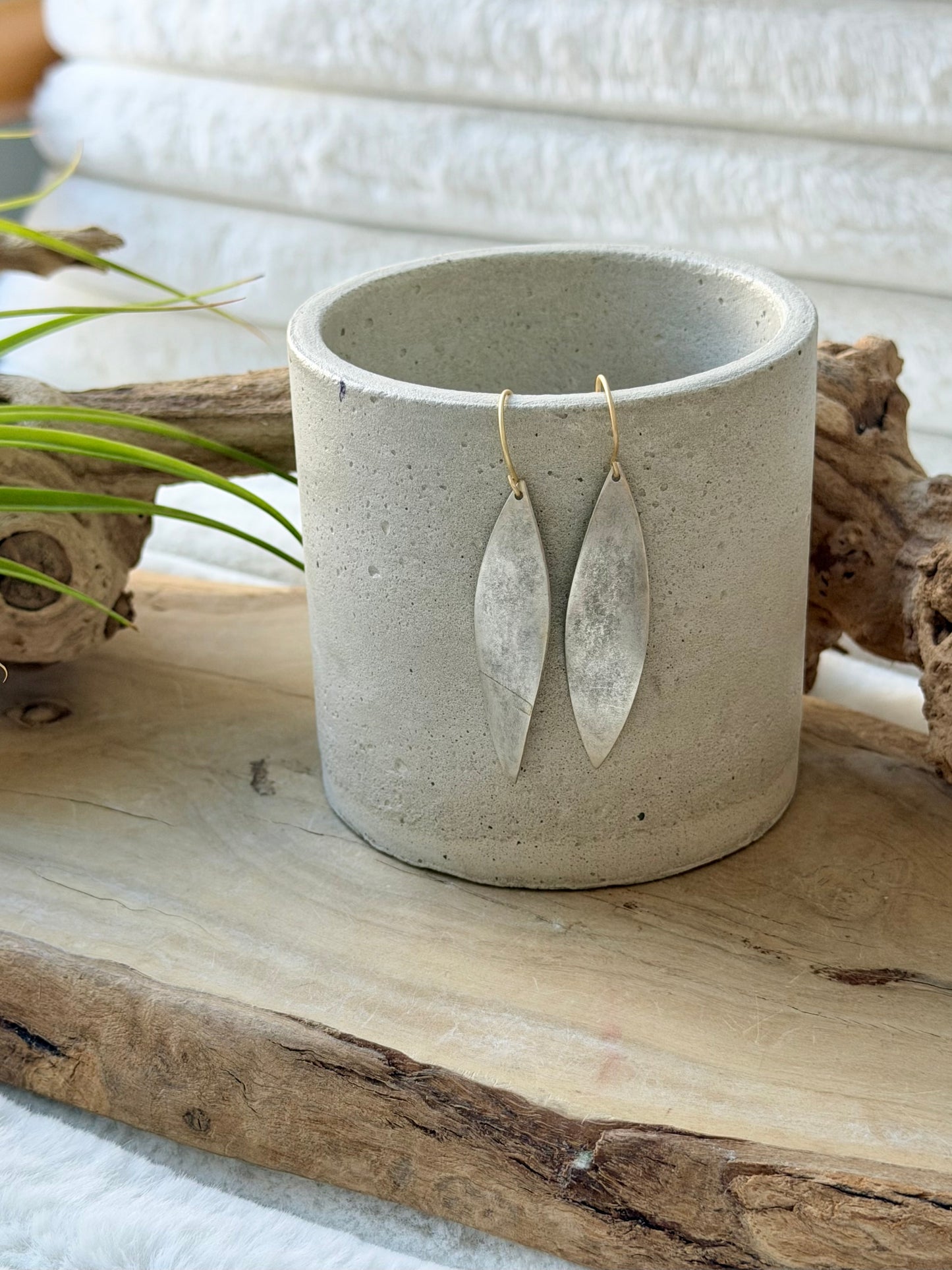 Antique Silver + Matte Gold Oblong Earrings